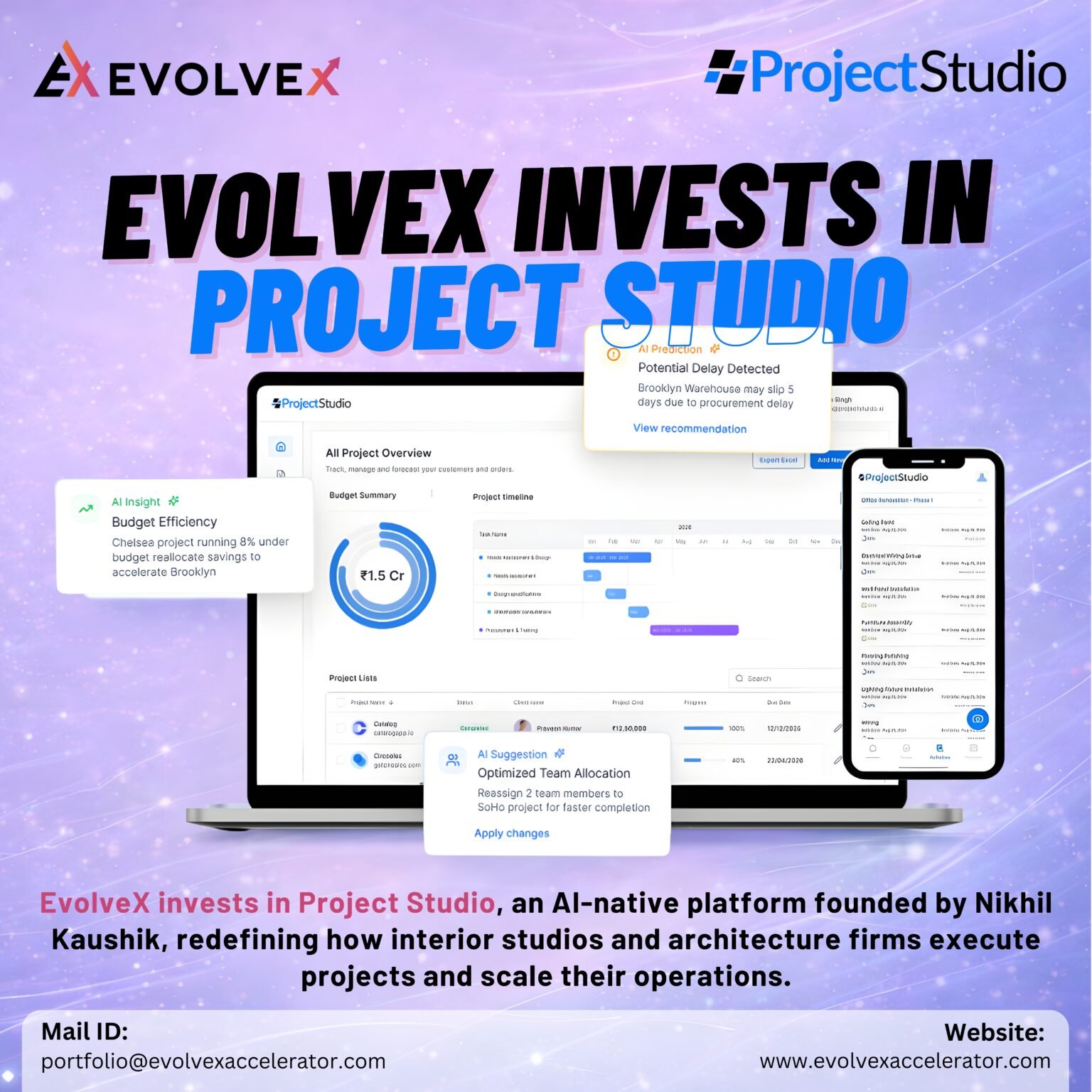 🚀 𝐄𝐯𝐨𝐥𝐯𝐞𝐗 𝐈𝐧𝐯𝐞𝐬𝐭𝐬 𝐢𝐧 𝐏𝐫𝐨𝐣𝐞𝐜𝐭 𝐒𝐭𝐮𝐝𝐢𝐨 - EvolveX Accelerator